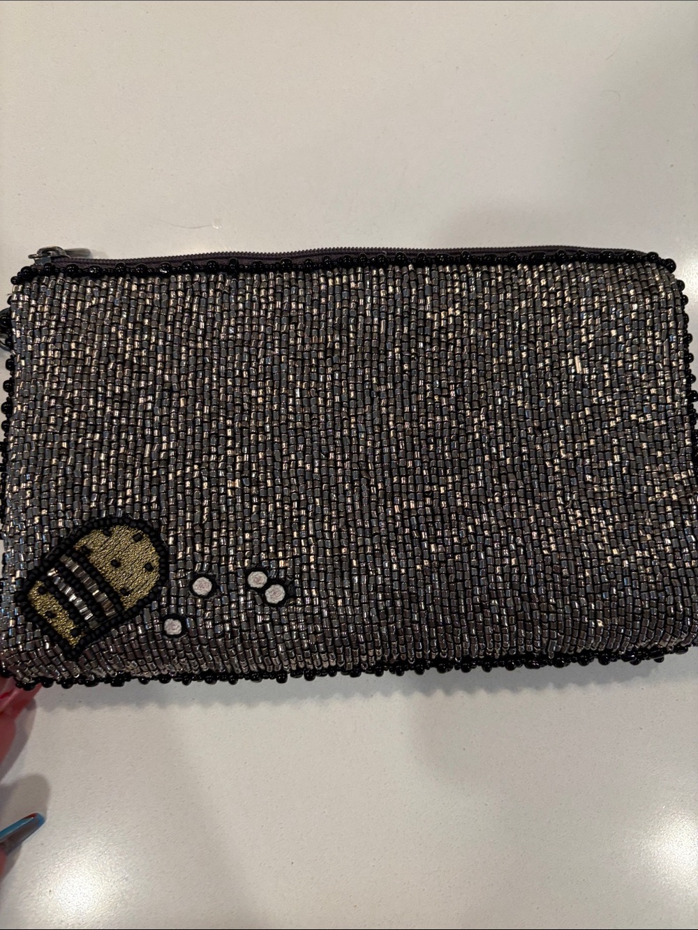 Mary Frances Beaded Sugar Skull Crossbody Clutch Black with Pink Floral Accents - Picture 8 of 9